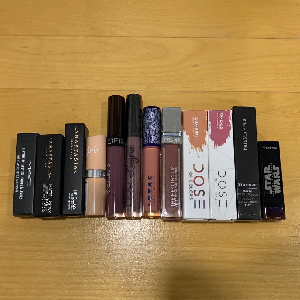 NEW Lipstick Bundle high end and drugstore - 12 pcs (MAC, Lorac, Anastasia, etc)